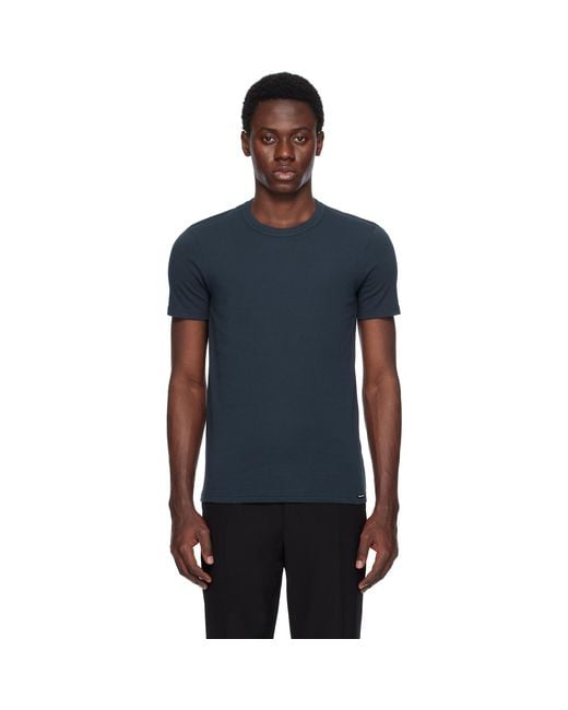 Tom Ford Blue Cotton Stretch Jersey T-Shirt for men