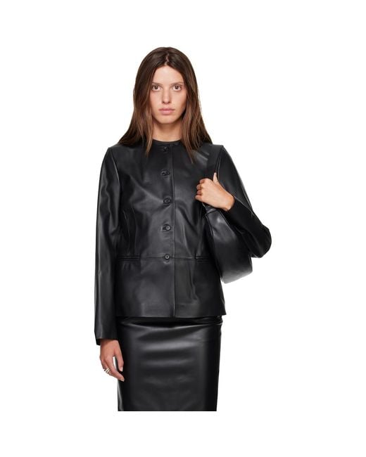 Loulou de Saison Black Adea Collarless Leather Jacket