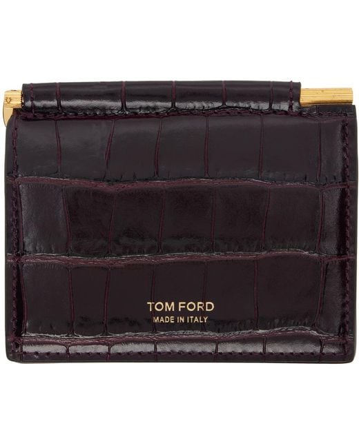 メンズ Tom Ford バーガンディ シャイニー クロコ マネークリップ 二
