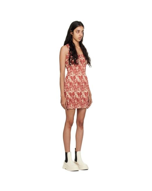 Ganni Black Orange Smocked Mini Dress