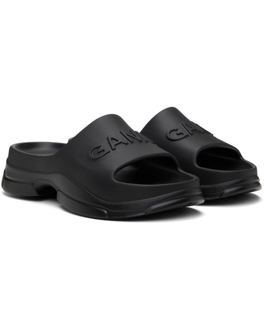 Sandales à enfiler noires Ganni en coloris Black