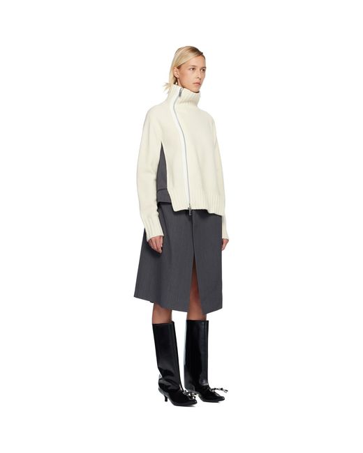 Sacai Black Off- Stripe Doeskinwool Knit Midi Dress
