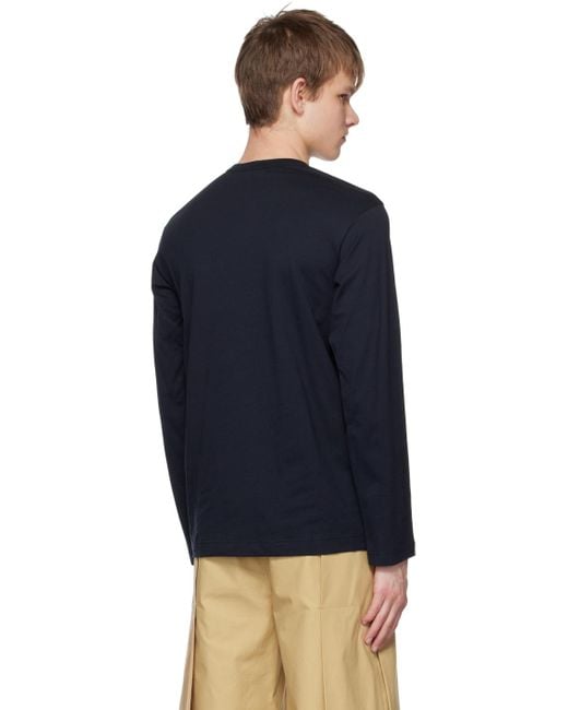メンズ Comme des Garçons ネイビー クルーネック 長袖Tシャツ Blue