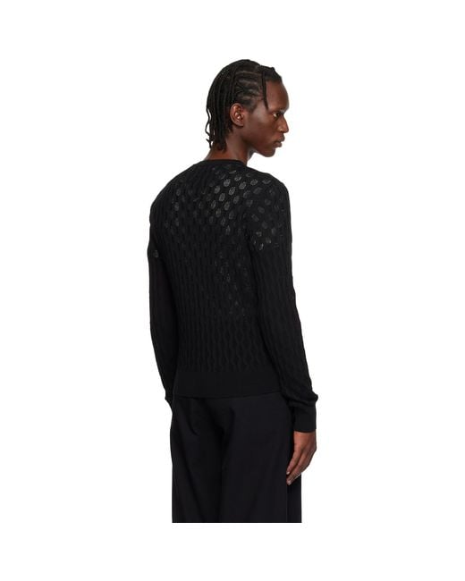 Dries Van Noten Black Open-Knit Cardigan for men