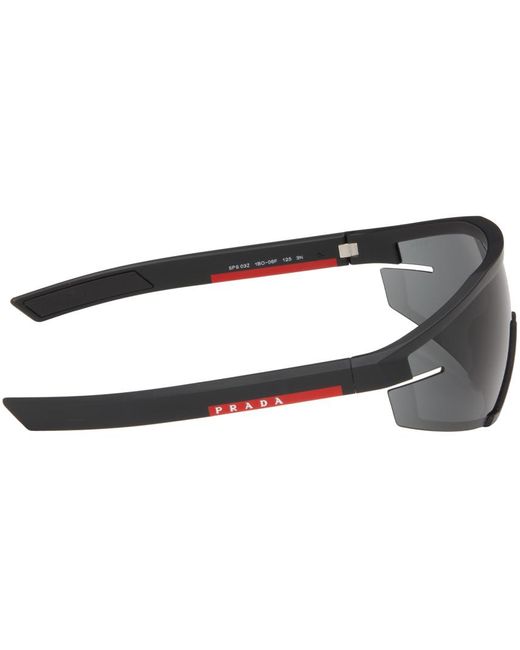 Prada Black Linea Rossa Shield Sunglasses for men
