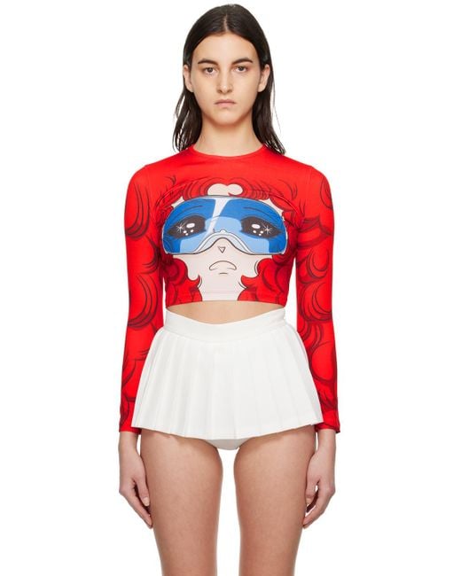 Pushbutton Red Ssense Exclusive Cropped Long Sleeve T-shirt
