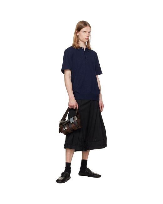 HODAKOVA Blue Knit Wool Short Sleeve Polo for men