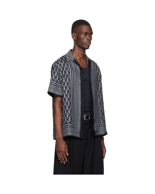 Versace Black Printed Silk Twill Slim Shirt for men