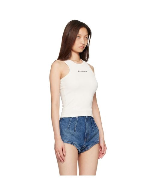 Palm Angels Blue Off- Classic Logo Fitted Tank Top