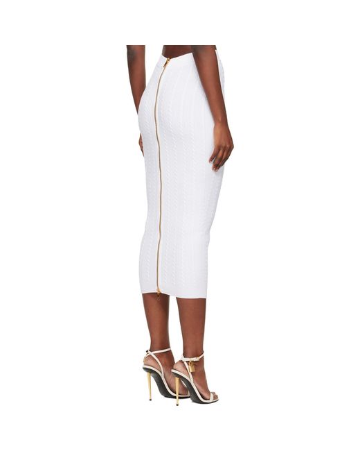Balmain White Cable-Knit Midi Skirt