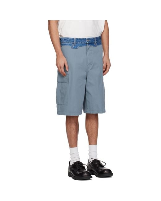 MM6 by Maison Margiela Blue Denim Waistband Cargo Shorts for men