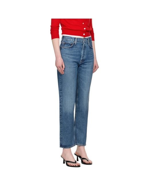 Agolde Blue 90's Pinch Waist High Rise Straight Jeans