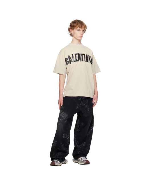 Balenciaga Natural Tape Logo Medium Fit T-Shirt for men