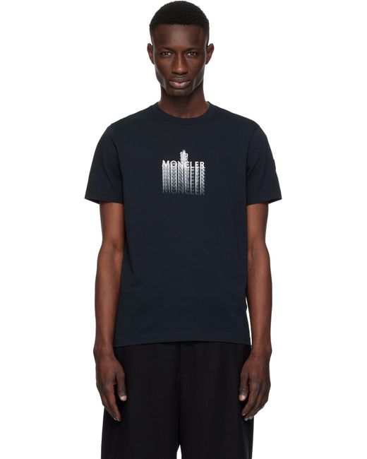 T-Shirt Bleu Marine En Coton À Logo À Effet Délavé Moncler pour homme en coloris Black