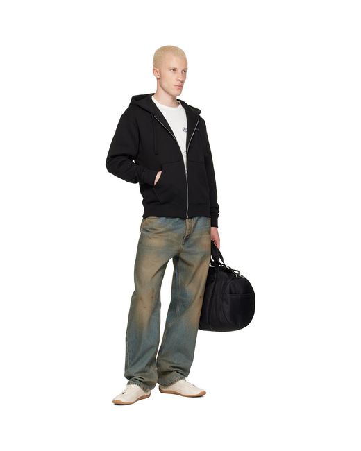 KENZO Black Paris Signature' Embroidered Zip Hoodie for men