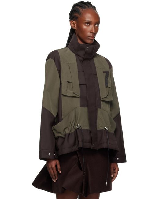 Sacai ブラウン＆カーキ Suiting Bonding X Grosgrain ジャケット Brown