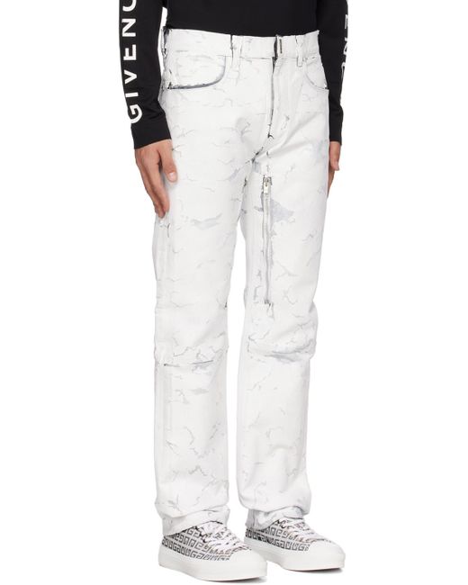 Givenchy White Crackled Zip Jeans for men