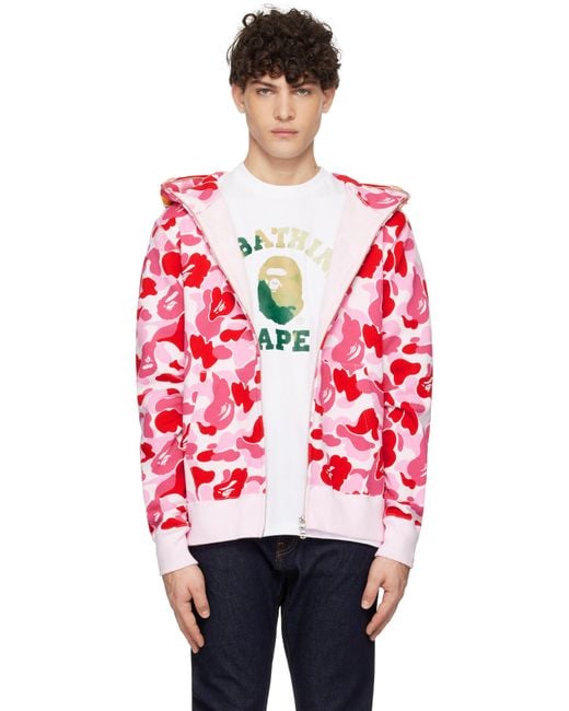A Bathing Ape Red Abc Camo Tiger Full Zip Hoodie for men