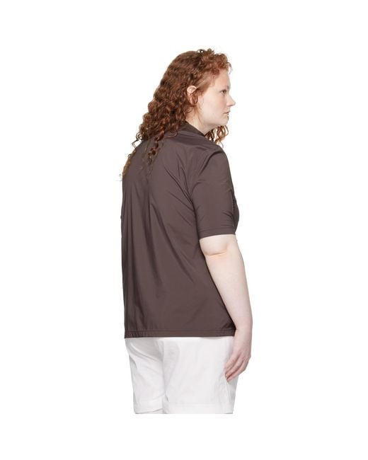Amomento Brown Mock Neck Half Zip T-Shirt