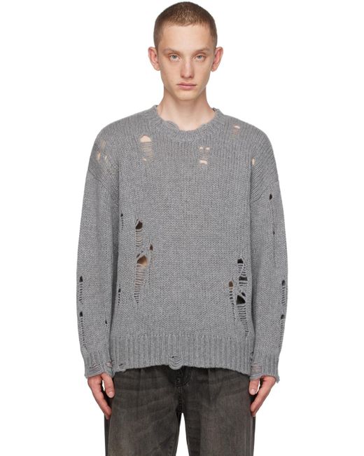 R13 Gray Distressed Sweater for men