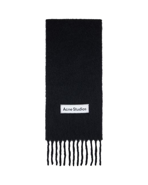 Acne Black Wool Logo Scarf