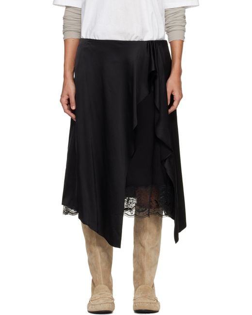 Acne Black Layered Satin Midi Skirt