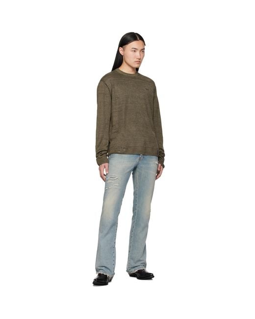 DIESEL Black Khaki Destroyed Linen Sweater for men