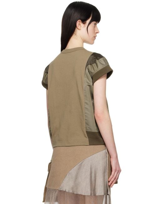 Sacai カーキ Nylon Twill & Cotton Jersey トップス Brown