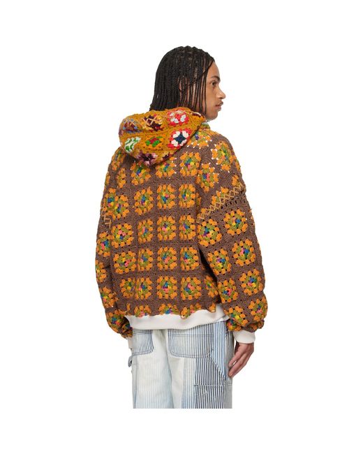 Cout de la Liberte Brown Lydia 'One Of A Kind' Square Flower Hoodie for men
