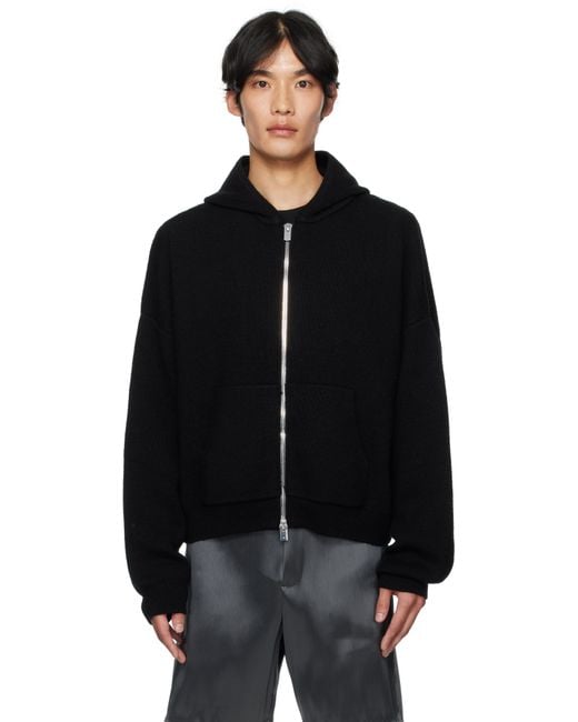 HELIOT EMIL Black Lampi Knit Hoodie for men