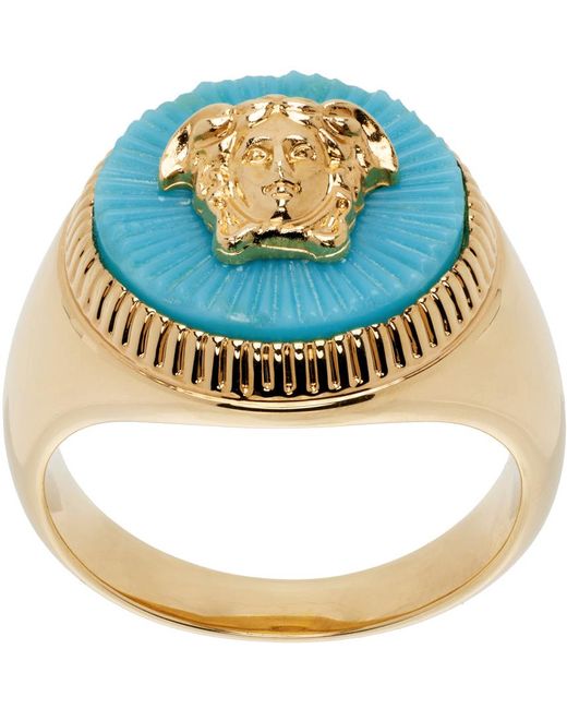 Versace Metallic Gold & Blue Medusa biggie Ring for men