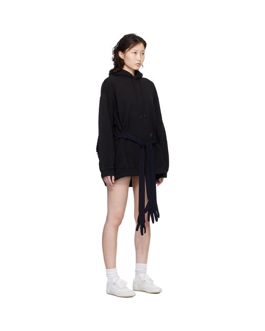 MM6 by Maison Margiela Black Hooded Glove Sweatshirt Minidress