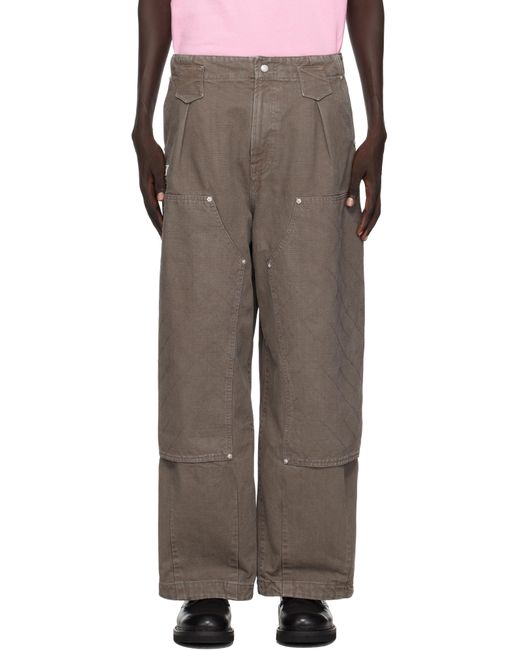 KENZO Brown Paris Weave' Double Knee Trousers for men