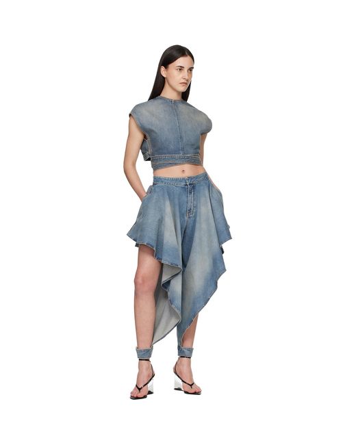 Alaïa Blue Belted Denim Blouse