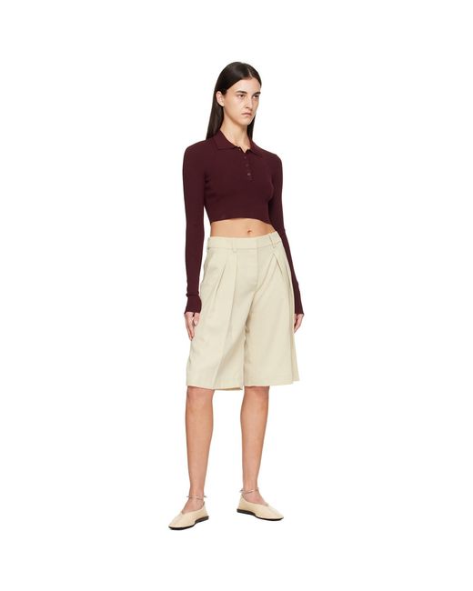 Frankie Shop Red Burgundy Giselle Cropped Knit Polo
