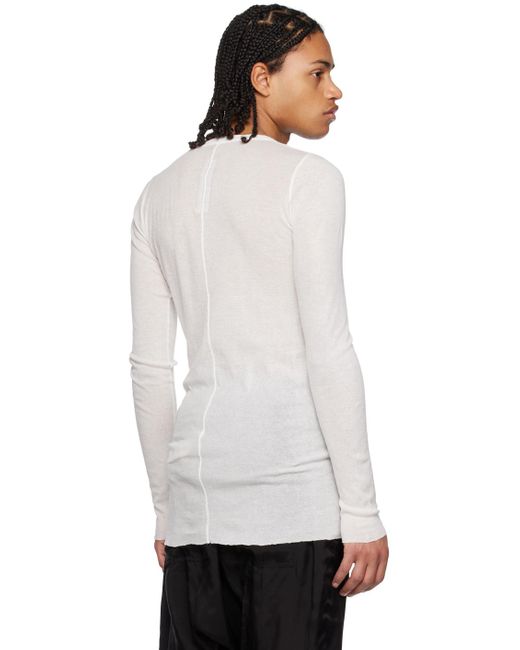 Rick Owens White Crewneck Long Sleeve T-shirt for men