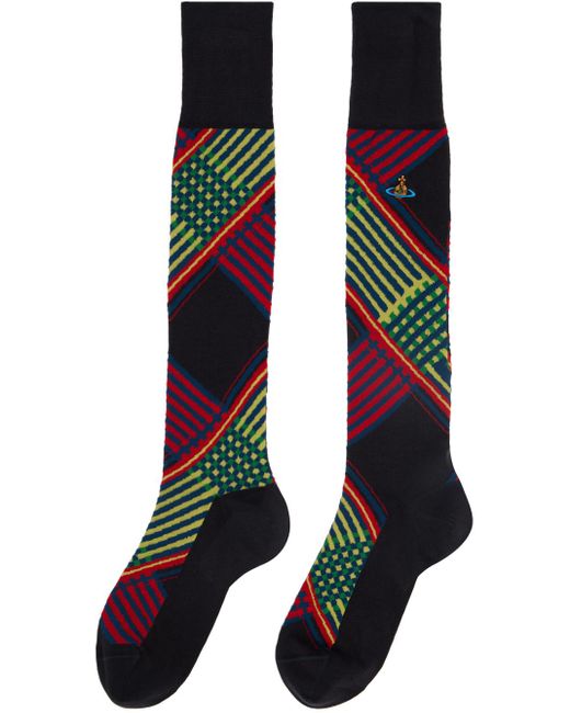 Vivienne Westwood Black Combat Tartan Socks for men