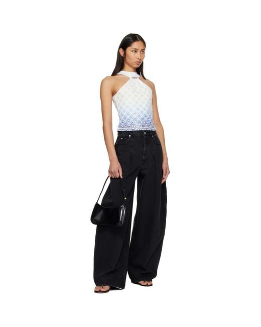 Casablanca Black Off- Printed Draped Tank Top