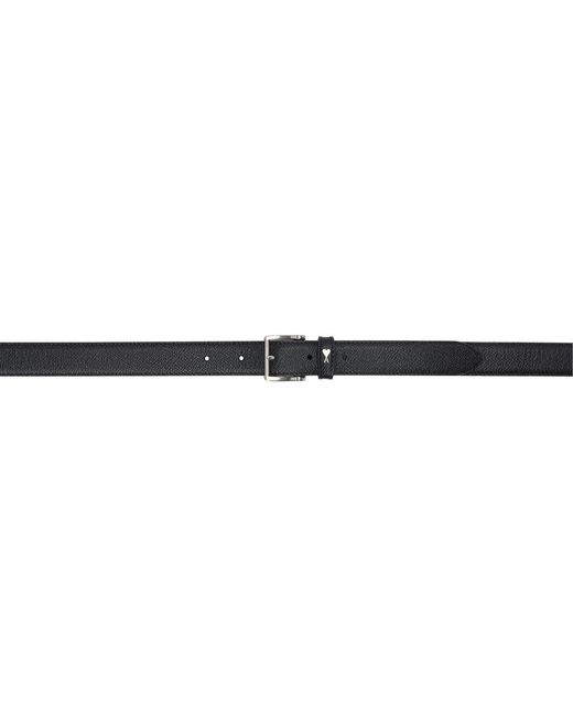 AMI Black Pebble-Grained Leather Logo Belt for men