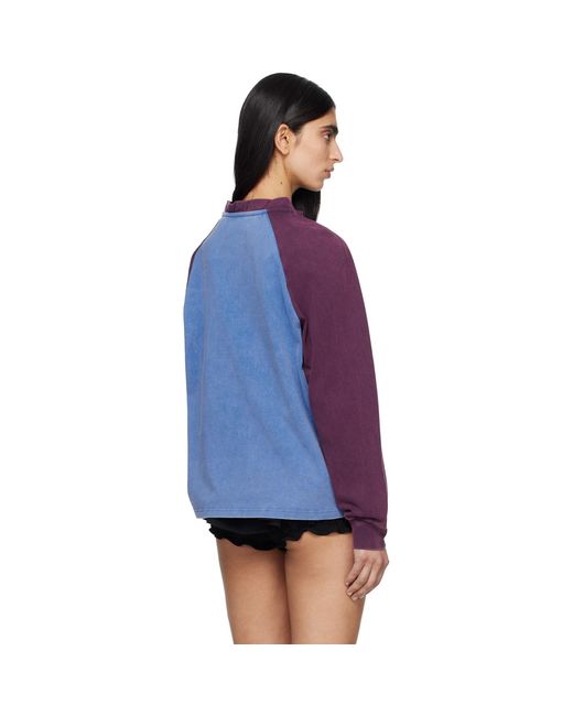 ShuShu/Tong Blue Burgundy Crewneck Long-Sleeve T-Shirt
