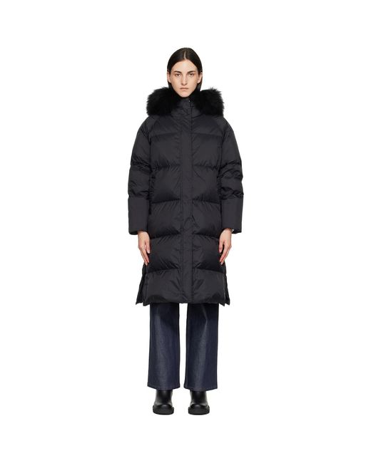 Yves Salomon Black Waterproof Technical Lambswool Trim Long Down Jacket