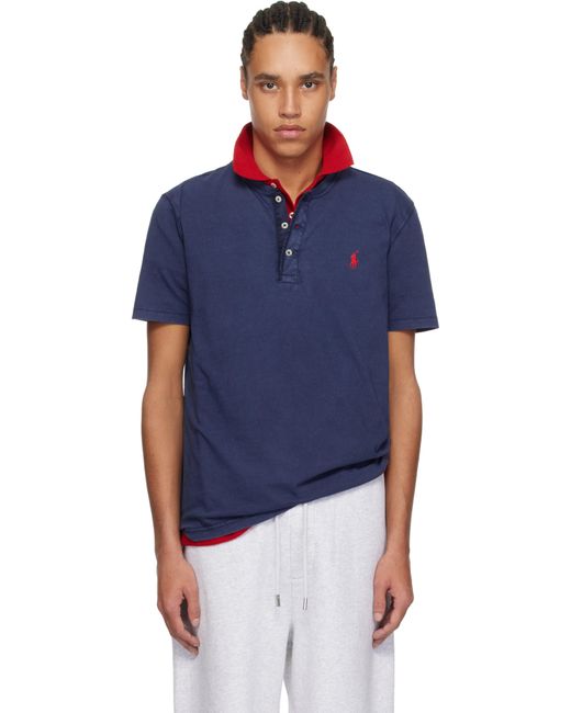 メンズ Polo Ralph Lauren ネイビー スラブ ジャージ 半袖 ヘンリーネック Blue