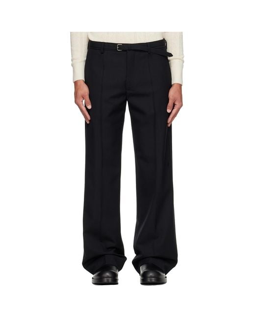 Dries Van Noten Black Belted Wool Trousers for men