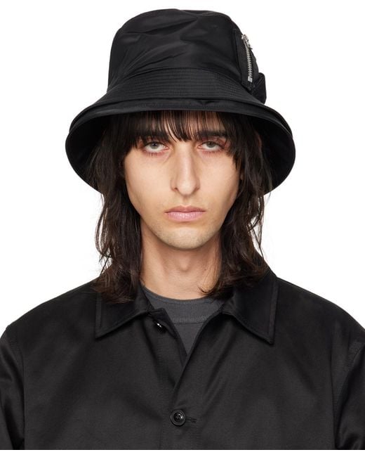 Sacai Black Pocket Double Brim Hat for men