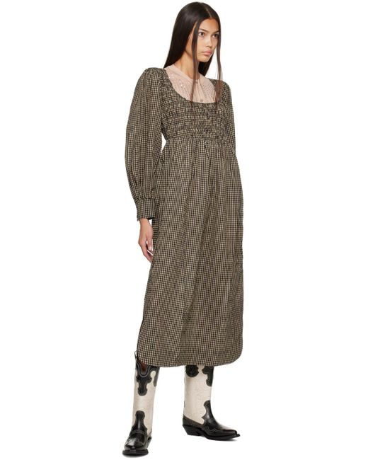 Ganni シアサッカー ミディアムワンピース ブラック | Lyst