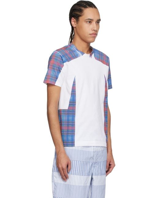 メンズ Comme des Garçons ホワイト チェック Tシャツ Blue