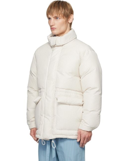 Tekla White Ssense Exclusive Auralee Edition Stripe Down Jacket for men