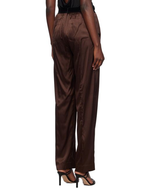 Pantalon de pyjama brun en satin extensible de soie Tom Ford en coloris Black