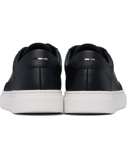 メンズ Boss ブラック コーティングレザー ロゴ スニーカー Black