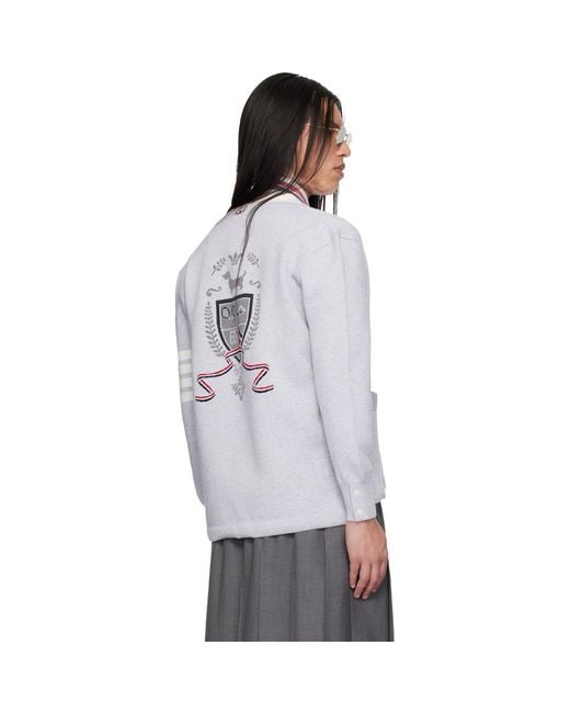 Thom Browne White Crest Intarsia Jacquard 4-Bar Rugby Fit Cardigan for men